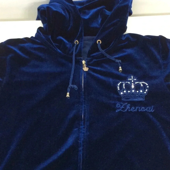 zhencai Blue Velvet Full Zippered Hoodie Size XL - Picture 2 of 14